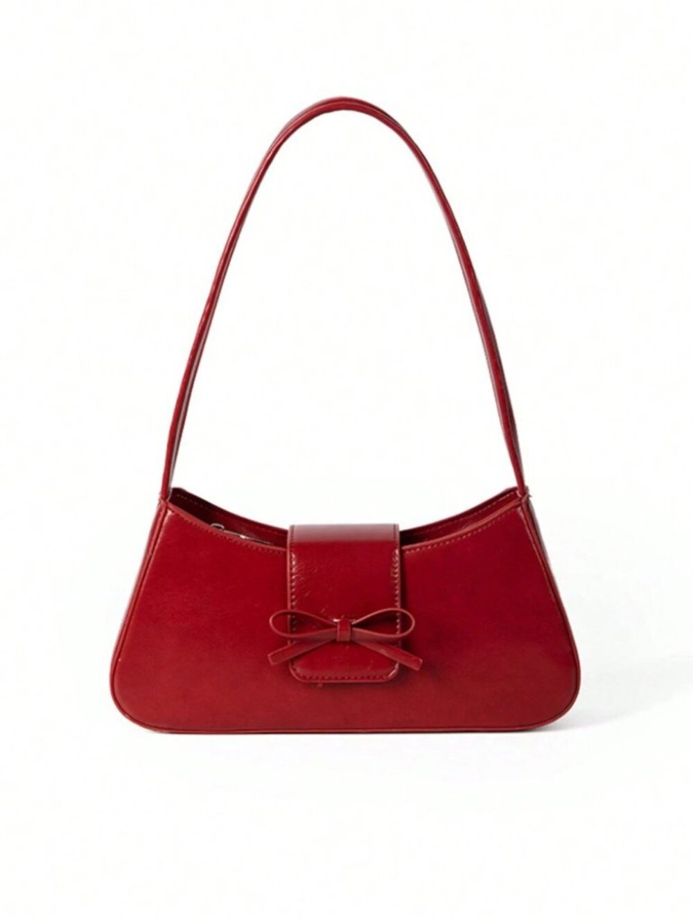 Burgundy Ballet Bow Baguette Bag Leopard Print Vegan Leather Shoulder